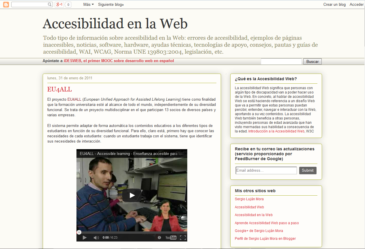 Captura de pantalla del blog Accesiiblidad en la web.