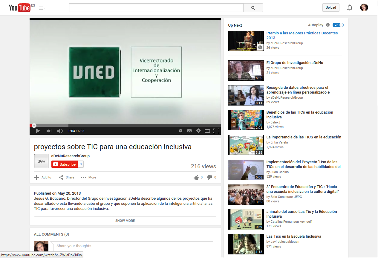 Captura de pantalla del canal aDeNu en YouTube.