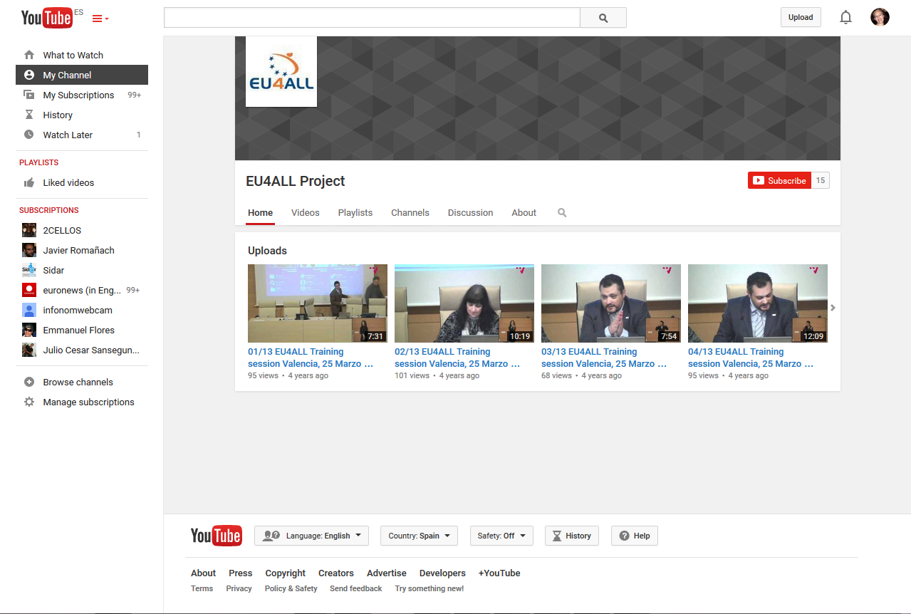 Captura de pantalla del canal del proyecto en YouTube.