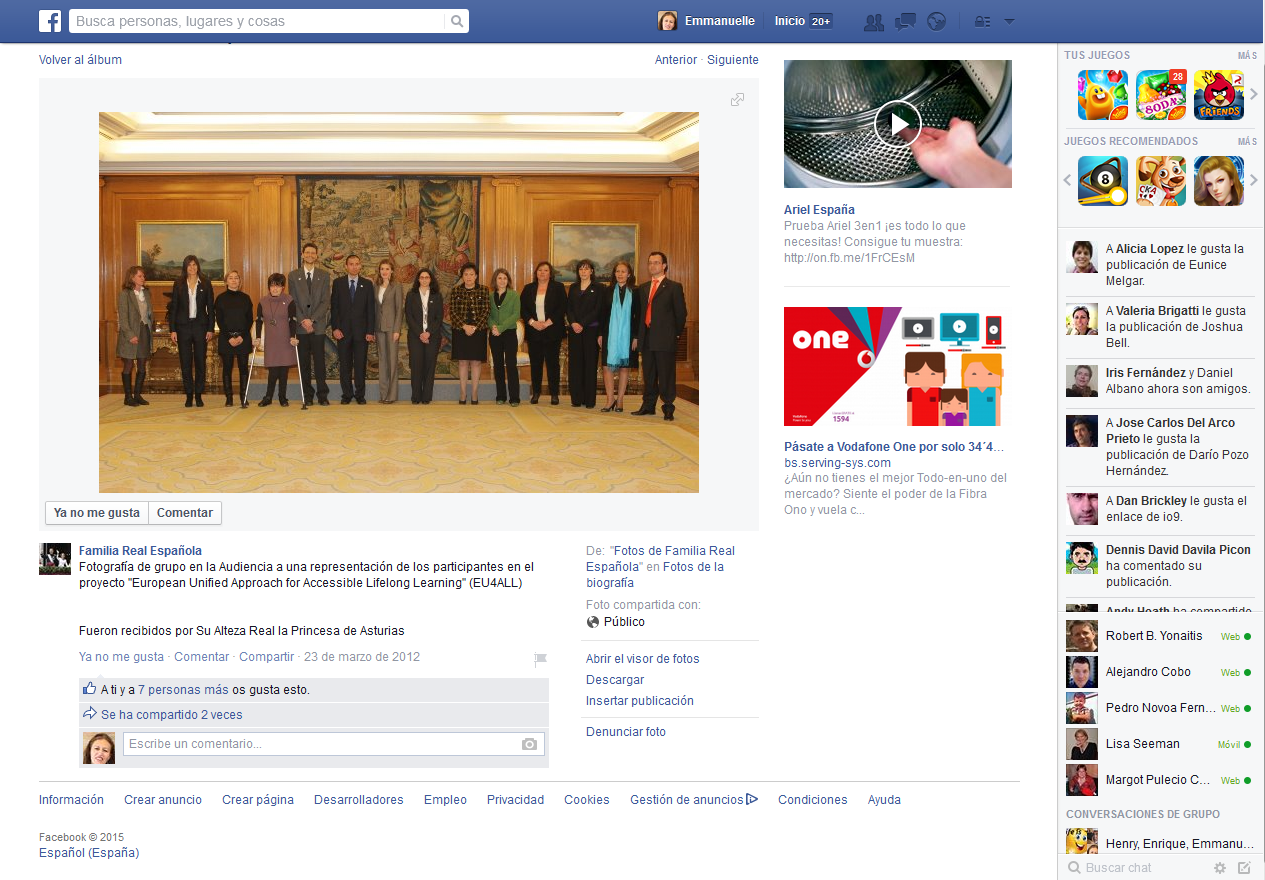 Captura de pantalla la Página de la Casa Real en Facebook.