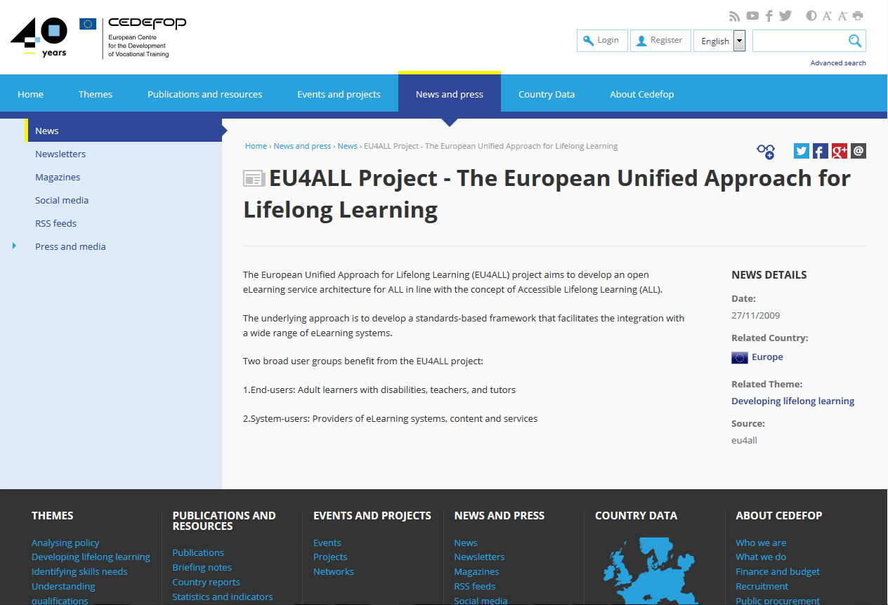 Captura de pantalla la web de CEDEFOP.