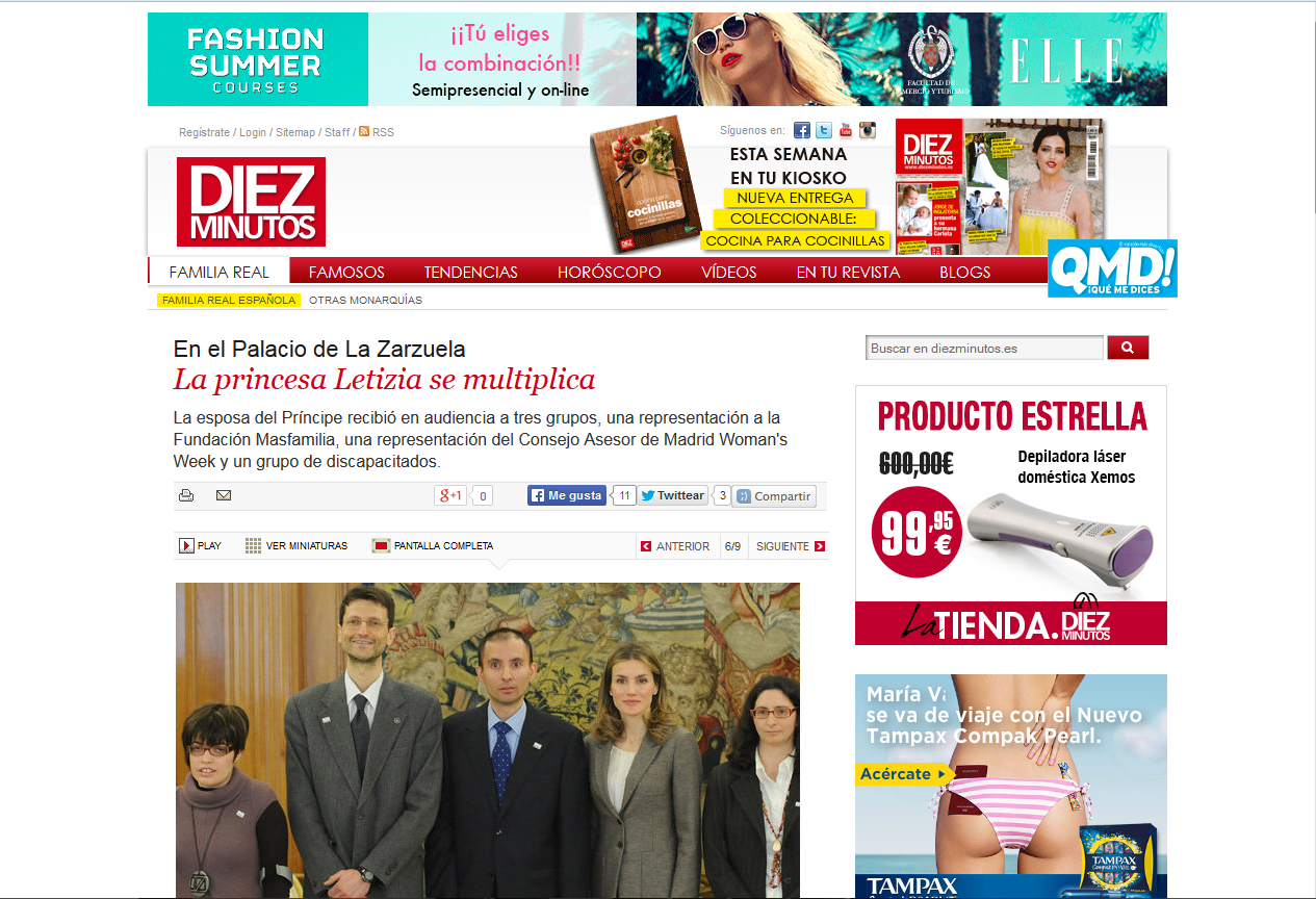 Captura de pantalla la Página de la revista Diez Minutos.