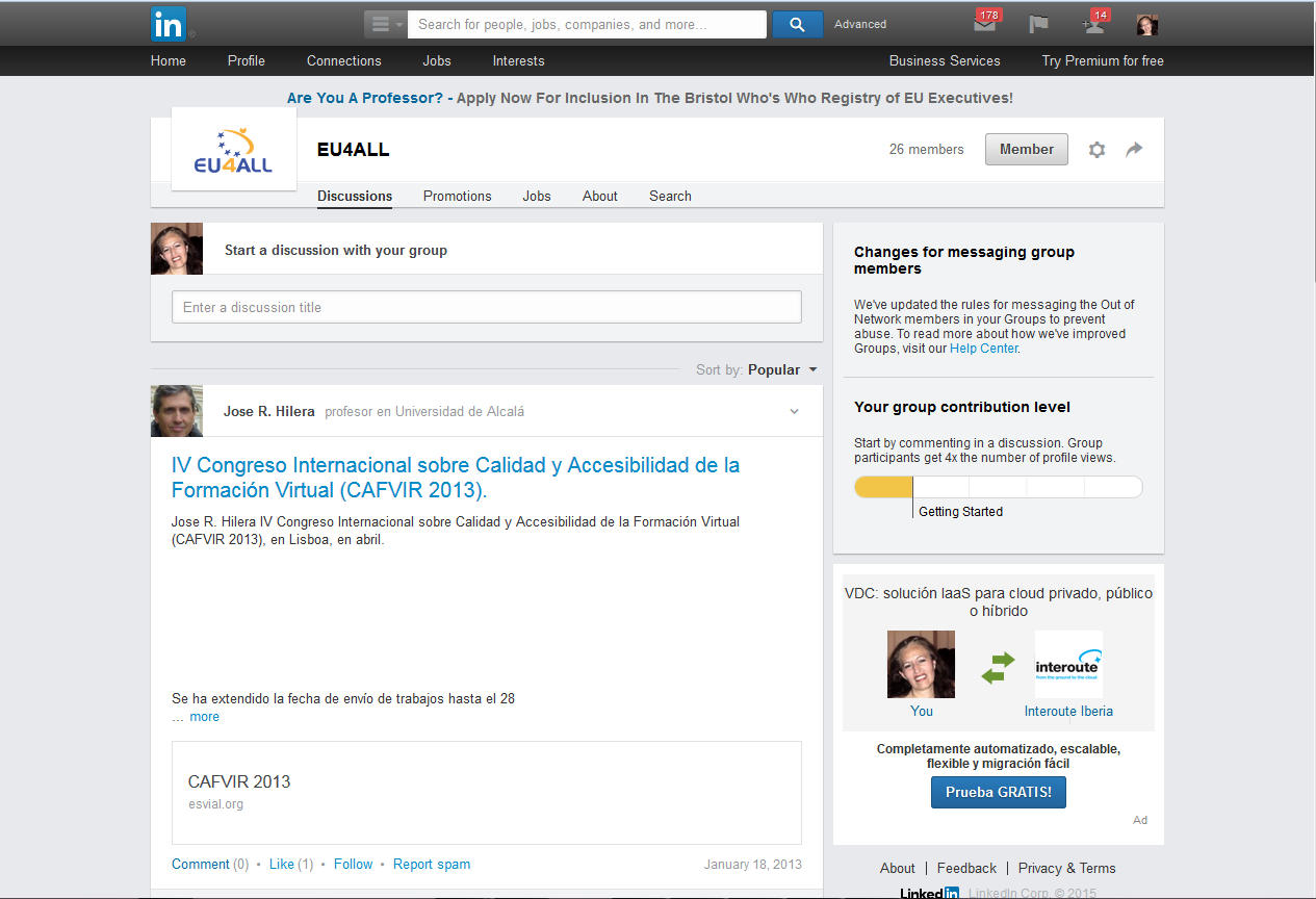 Captura de pantalla del grupo en Linkedin.