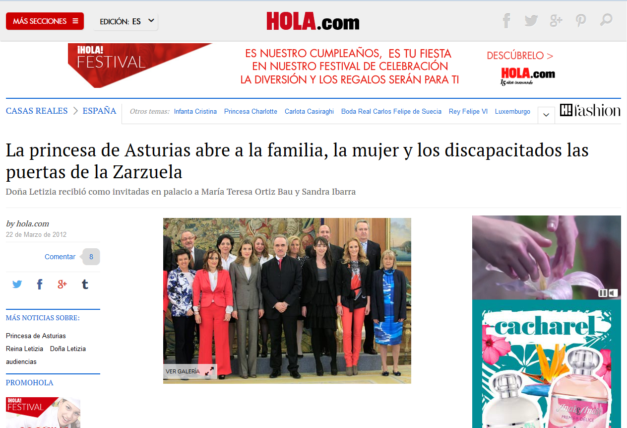 Captura de pantalla la Página de la revista Hola.