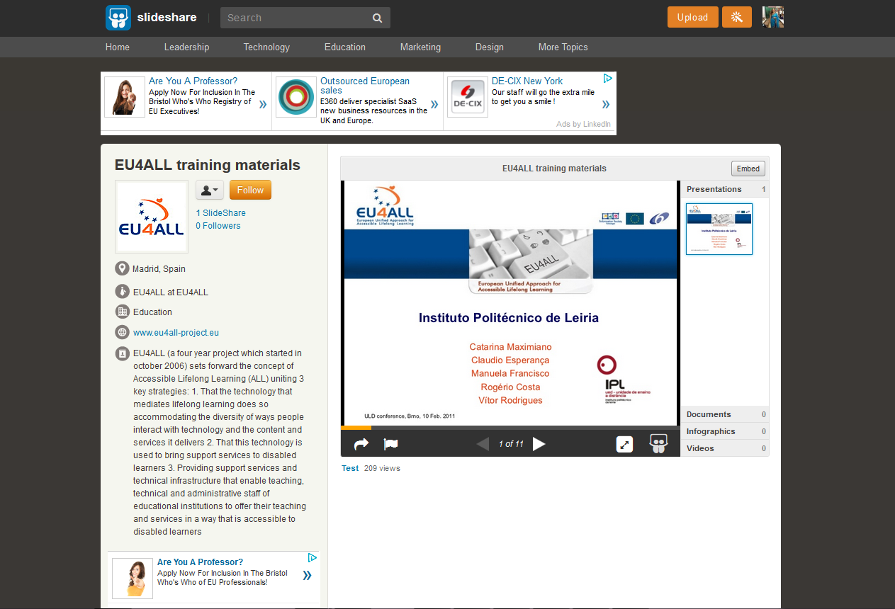 contenidos de EU4ALL compartidos en Slideshare.