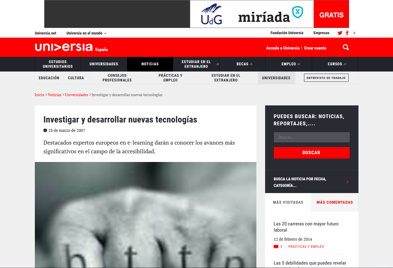 Captura de pantalla la web de Universia.