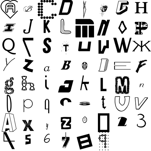 Un alfabeto compuesto por varios tipos de fuente.